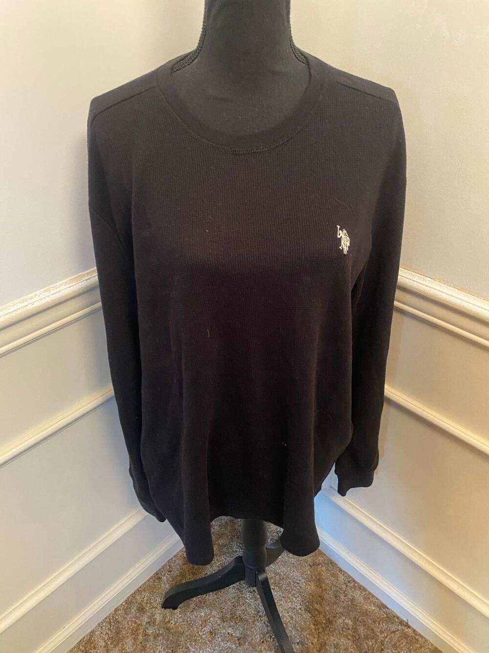 US Polo Assn Mens Crew Neck Pullover Waffle Knit Long Sleeve Thermal Pony Logo